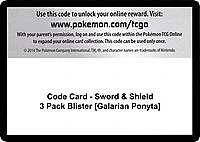 Code Card - Sword & Shield 3 Pack Blister [Galarian Ponyta]
