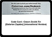 Code Card - Crown Zenith Tin [Galarian Zapdos] (International Version)