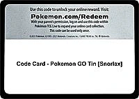 Code Card - Pokemon GO Tin [Snorlax]