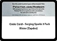 Code Card - Surging Sparks 3 Pack Blister [Zapdos]